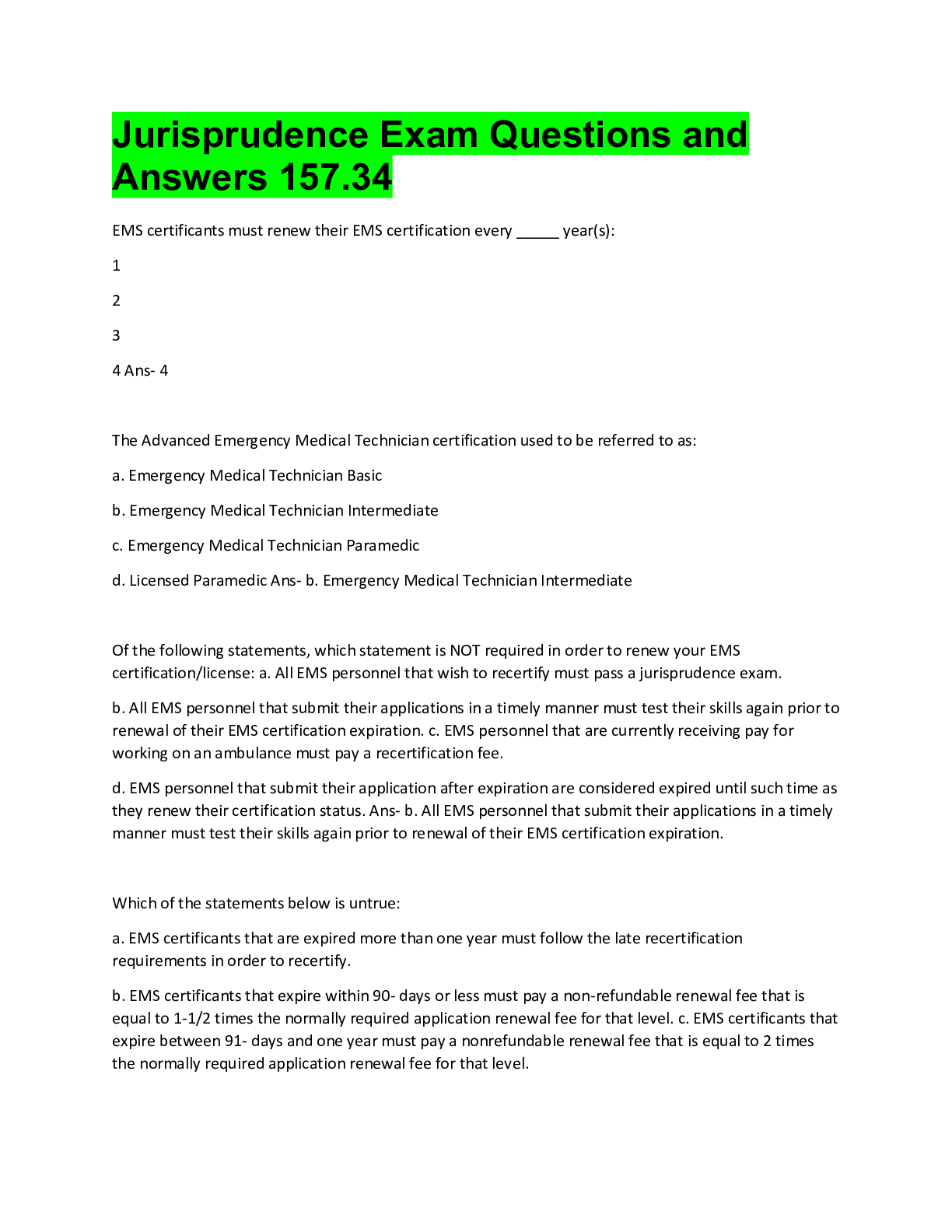 Preview image for Jurisprudence Exam Questions and  Answers 157.34